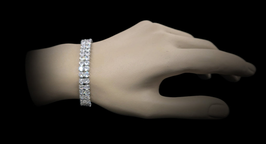 Custom Handcrafted Lab-Created Double Row Clear Tennis - Gemstone Bracelet - Hypoallergenic Bracelet