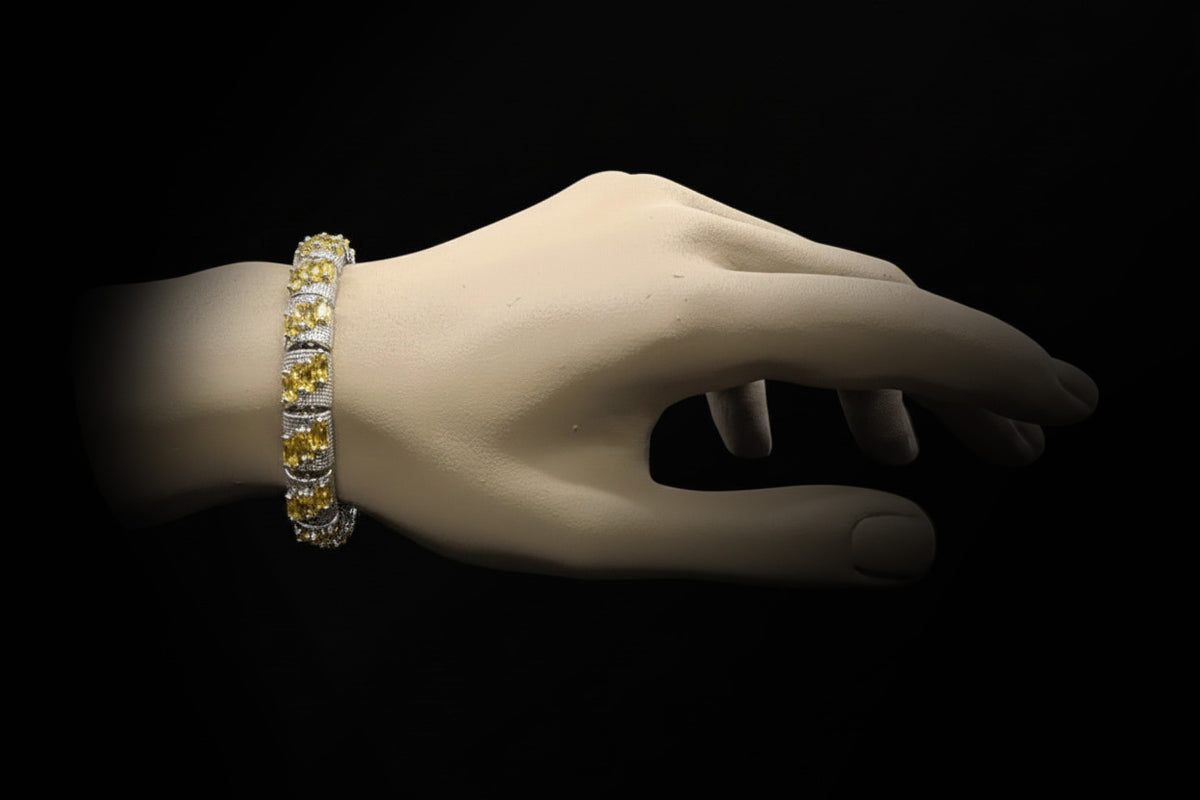 Custom Handcrafted Lab-Created Yellow Citrine Baguette - Gemstone Bracelet - Hypoallergenic Bracelet – Gifts For Birthdays, Anniversary, Wedding, Prom, Christmas, Engagement