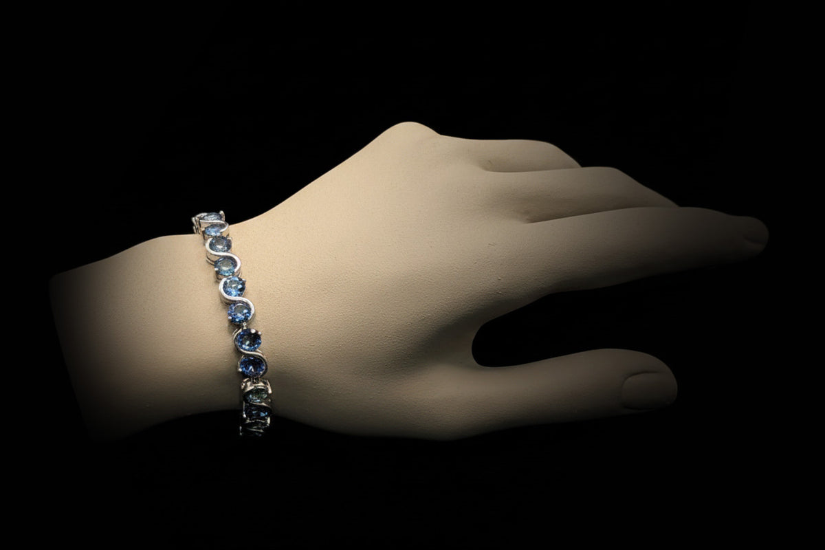 Custom Handcrafted Lab-Created Blue Aurora - Gemstone Tennis Bracelet - Hypoallergenic Bracelet