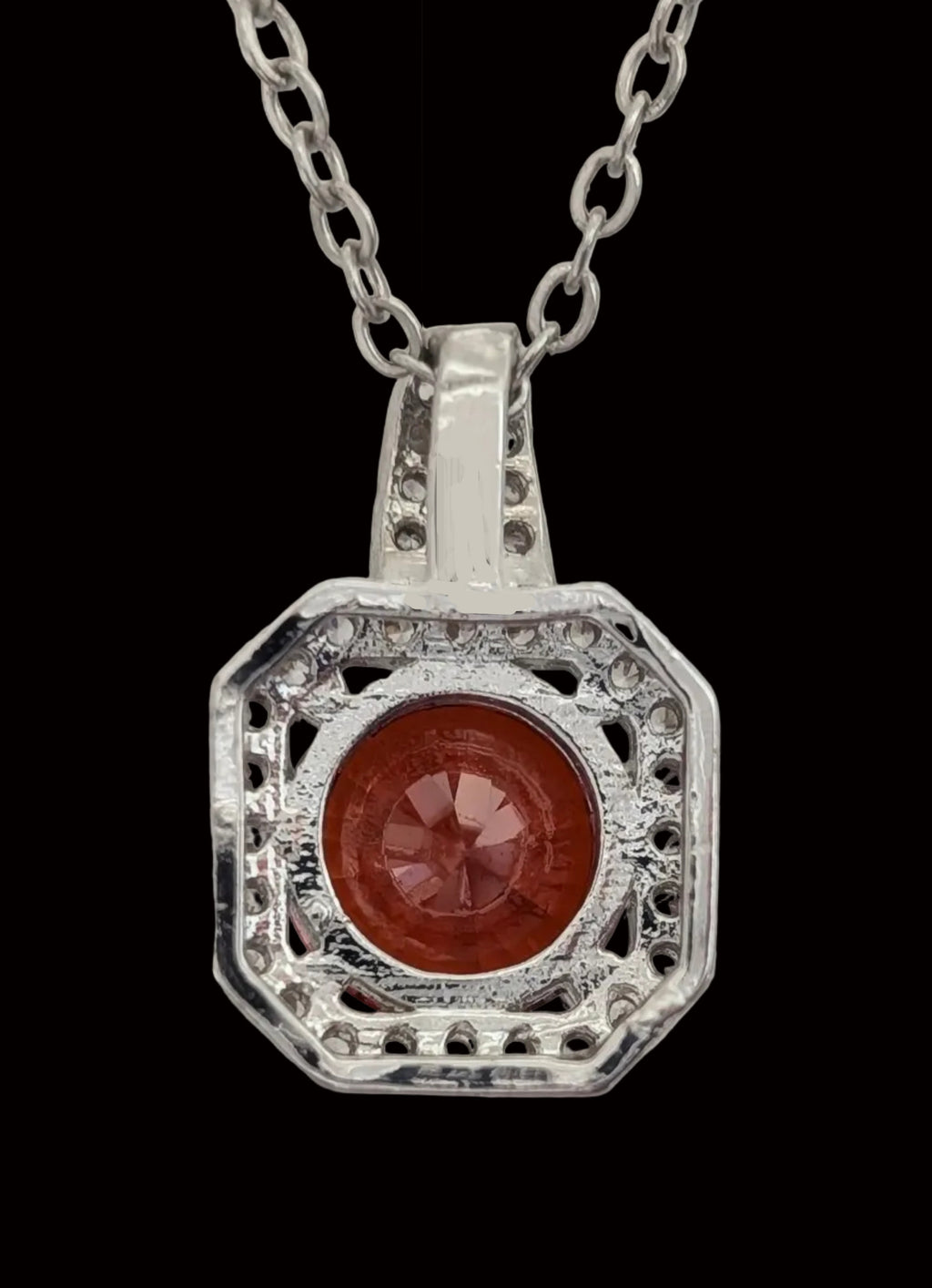 Lab-Created Ruby Red Cushion-Cut Halo Pendant Necklace – Elegant Red Lab-Created Gemstone Necklace | Silver-Tone Jewelry for Women