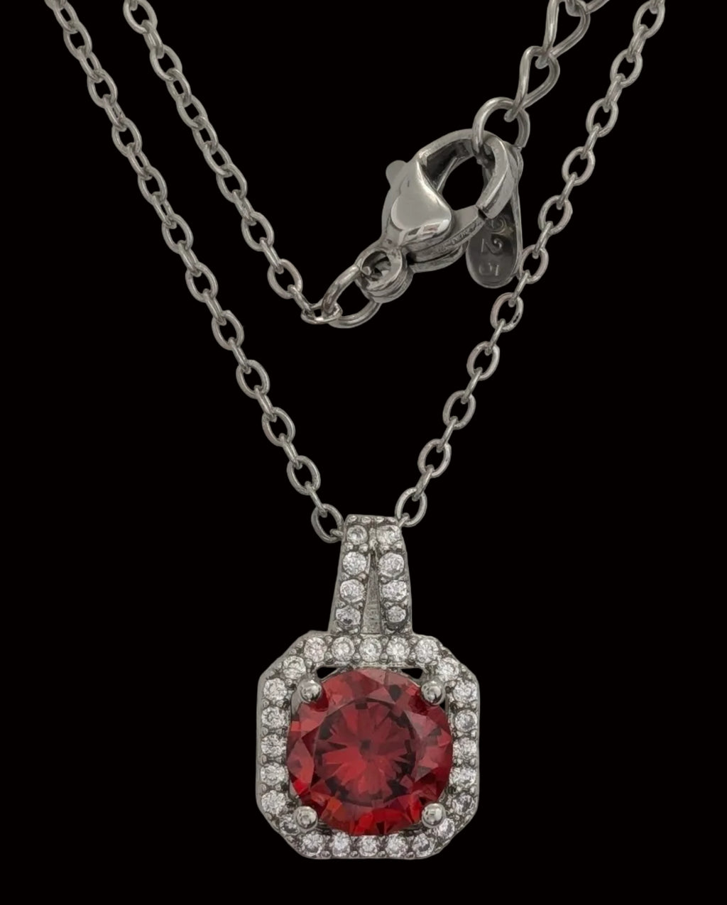 Lab-Created Ruby Red Cushion-Cut Halo Pendant Necklace – Elegant Red Lab-Created Gemstone Necklace | Silver-Tone Jewelry for Women