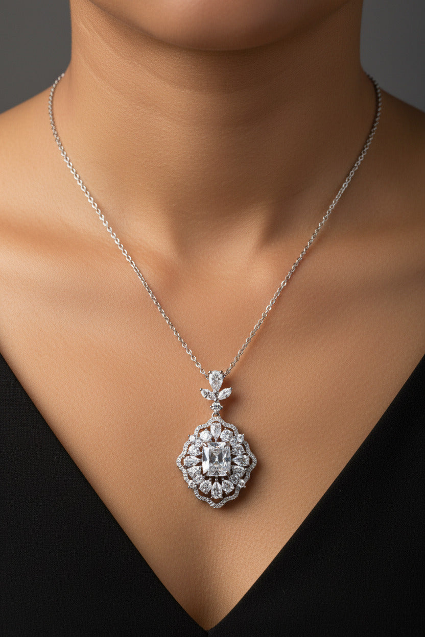 Custom Vintage-Inspired Clear Lab Created Gemstone Pendant Necklace