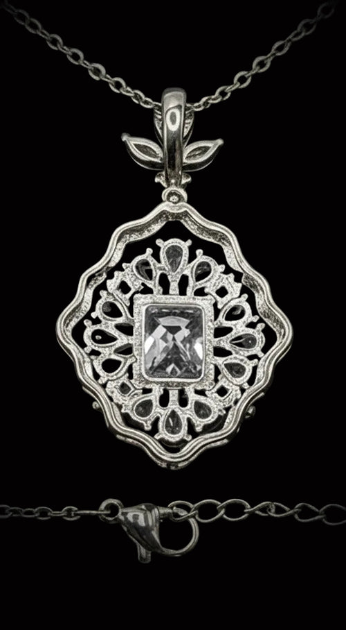Custom Vintage-Inspired Clear Lab Created Gemstone Pendant Necklace