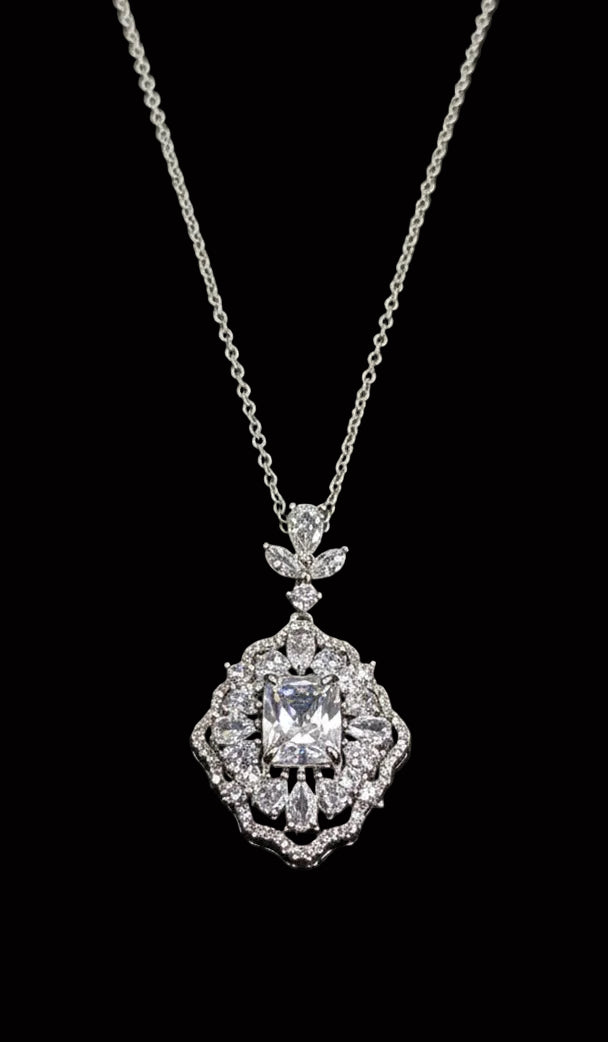Custom Vintage-Inspired Clear Lab Created Gemstone Pendant Necklace