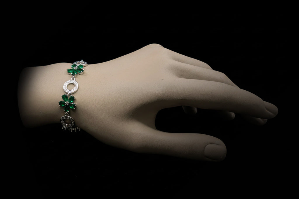 Custom Handcrafted Lab-Created Emerald Green Floral - Gemstone Bracelet - Hypoallergenic Bracelet