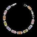 Custom Handcrafted Lab-Created Pastel Multi-Color Emerald-Cut - Gemstone Bracelet - Hypoallergenic Bracelet