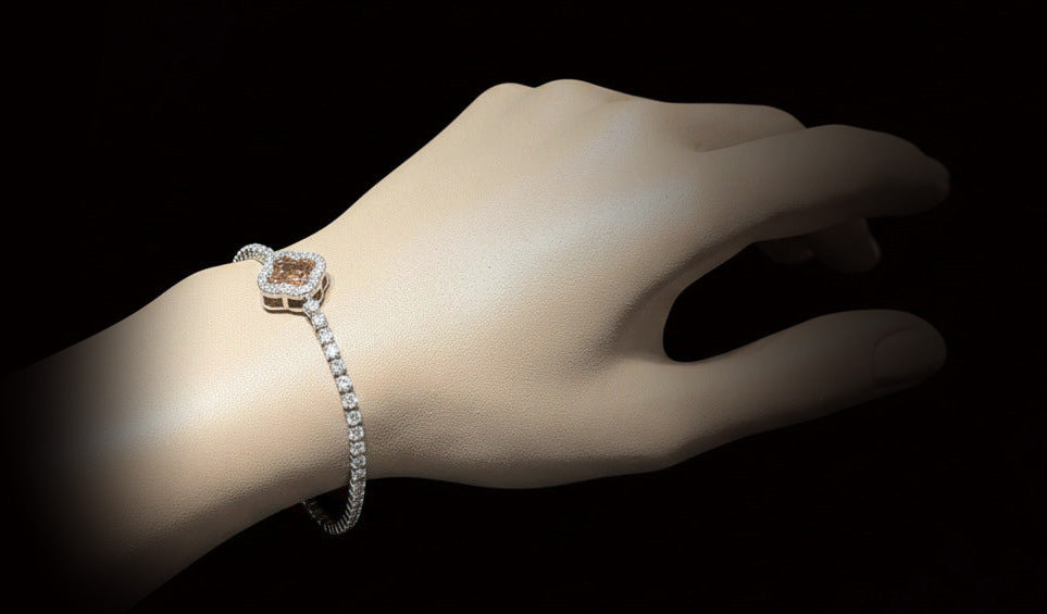 Blush Pink Clover Tennis Bracelet – Sparkling Lab-Created Halo Bracelet | Elegant Silver-Tone Jewelry for Women