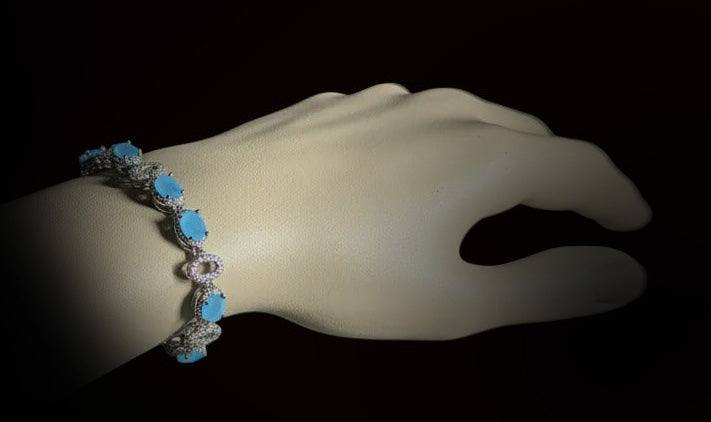 Custom Handcrafted Lab-Created Turquoise Blue Oval - Gemstone Bracelet - Hypoallergenic Bracelet