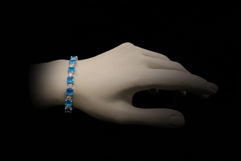 Custom Handcrafted Lab-Created Baby Blue Sapphire - Gemstone Bracelet - Hypoallergenic Bracelet – Gifts For Birthdays, Anniversary, Wedding, Prom, Christmas, Engagement