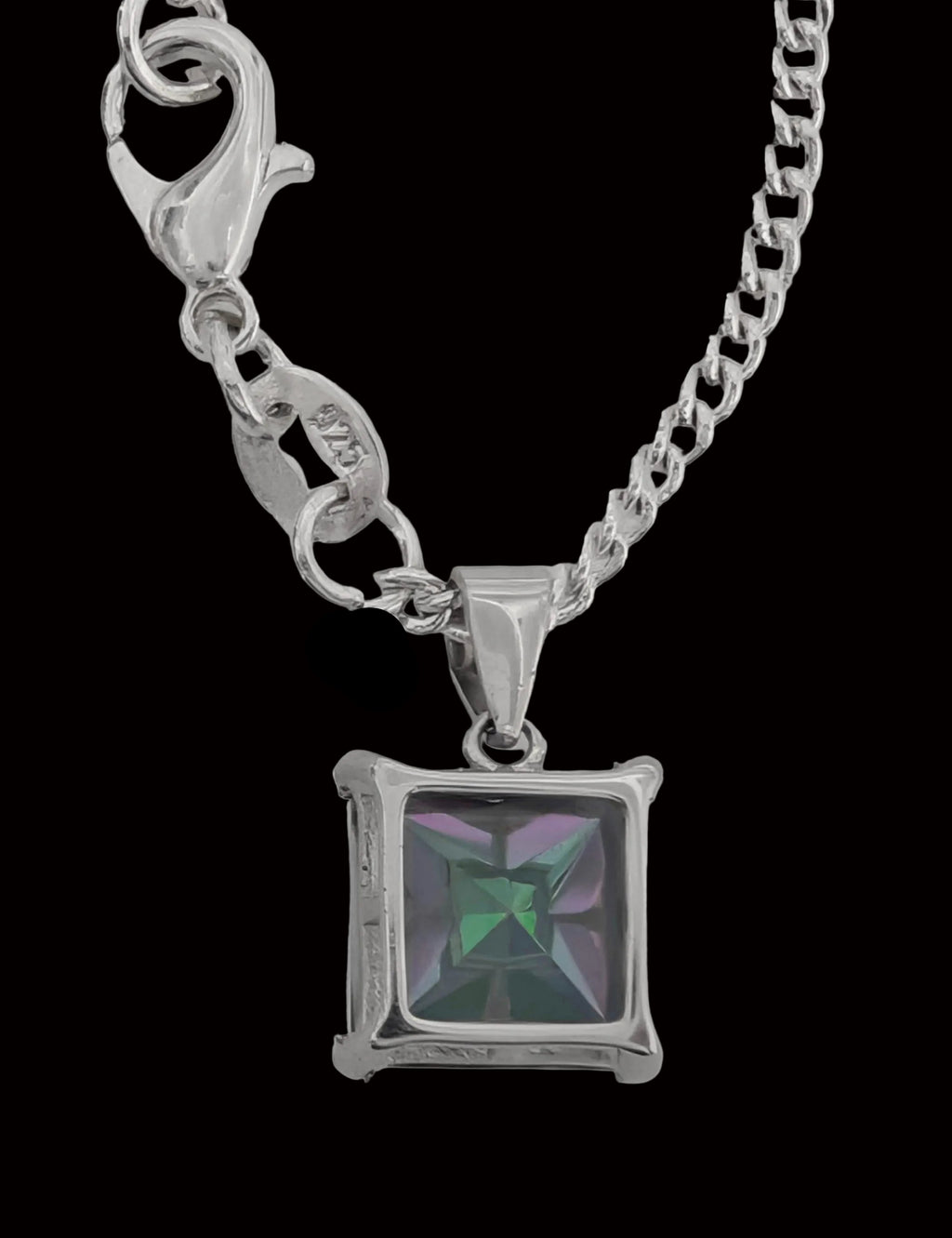 Mystic Rainbow Princess Cut Pendant Necklace – Color-Changing Crystal Necklace | Hypoallergenic
