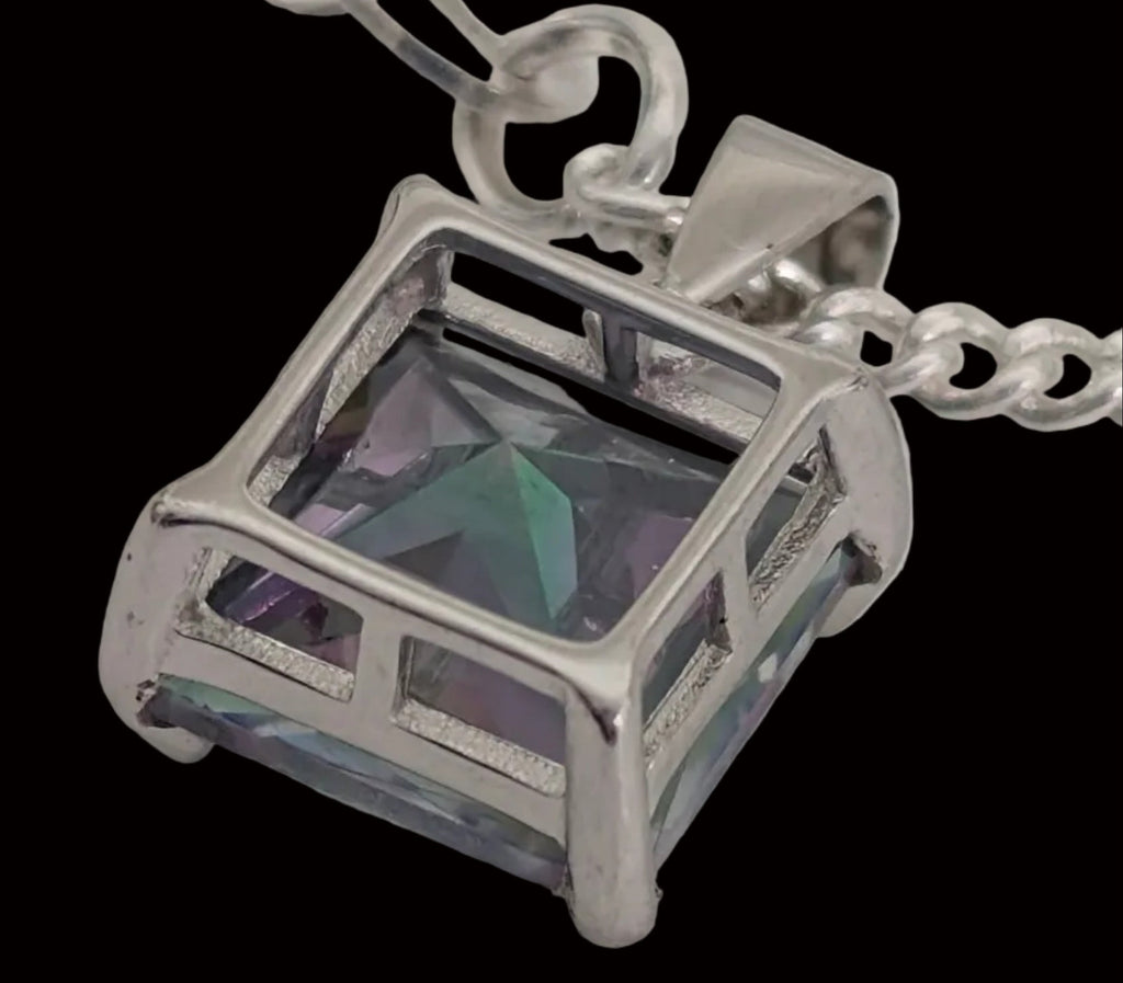 Mystic Rainbow Princess Cut Pendant Necklace – Color-Changing Crystal Necklace | Hypoallergenic