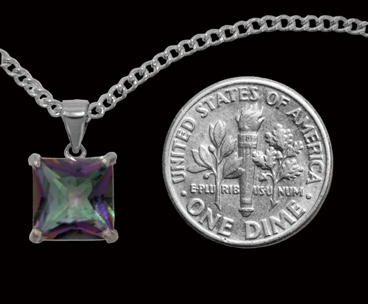 Mystic Rainbow Princess Cut Pendant Necklace – Color-Changing Crystal Necklace | Hypoallergenic