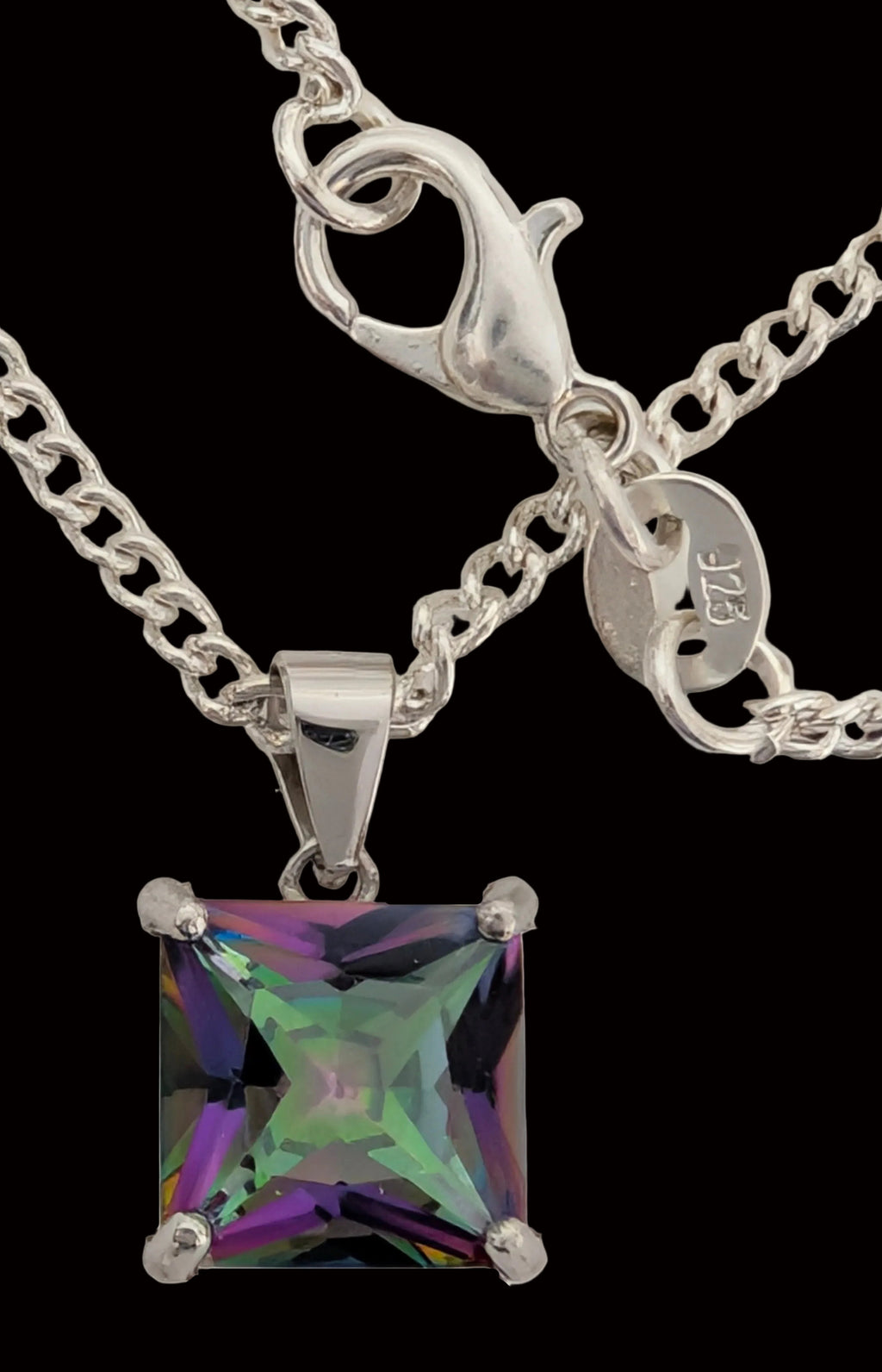 Mystic Rainbow Princess Cut Pendant Necklace – Color-Changing Crystal Necklace | Hypoallergenic