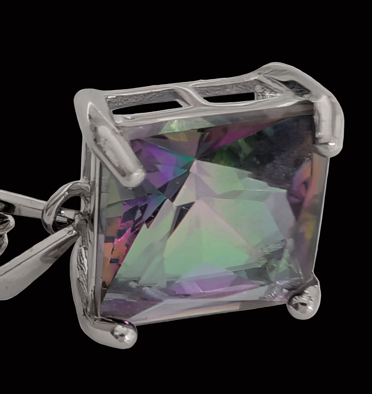 Mystic Rainbow Princess Cut Pendant Necklace – Color-Changing Crystal Necklace | Hypoallergenic