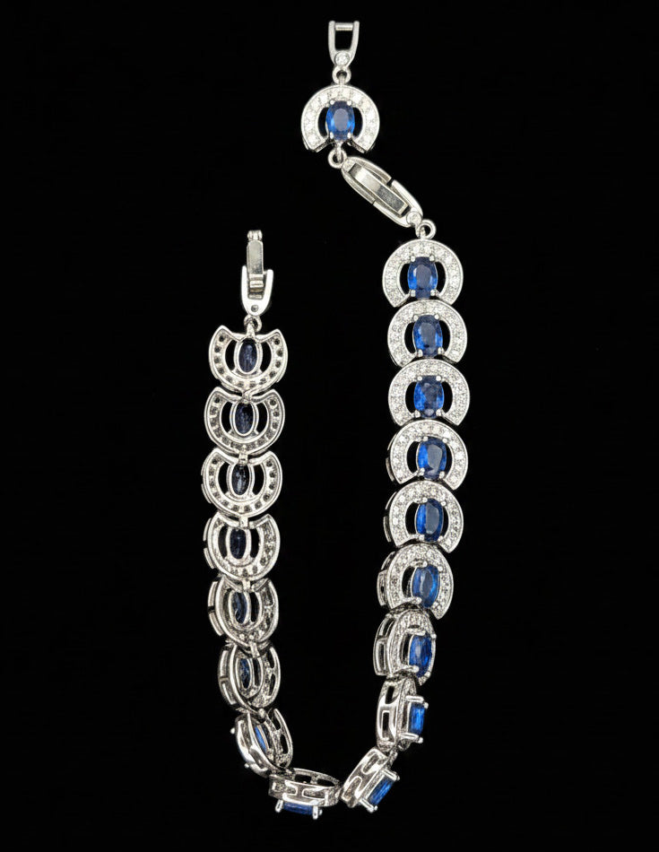 Elegant Lab-Created Blue Sapphire Halo - Gemstone Bracelet - Hypoallergenic Bracelet - Custom Handcrafted
