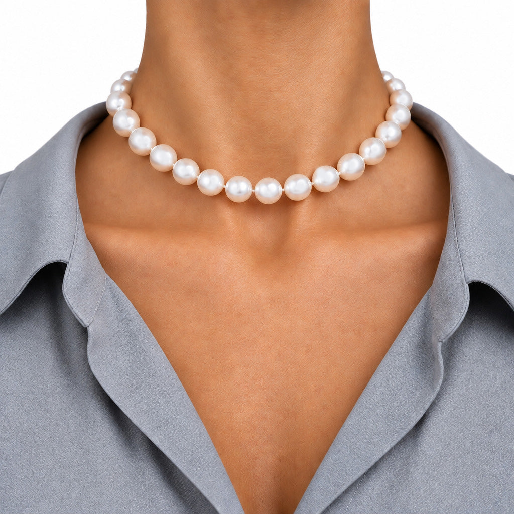 Classic White Natural Pearl Strand Necklace – Elegant Single-Strand Pearl Necklace for Women