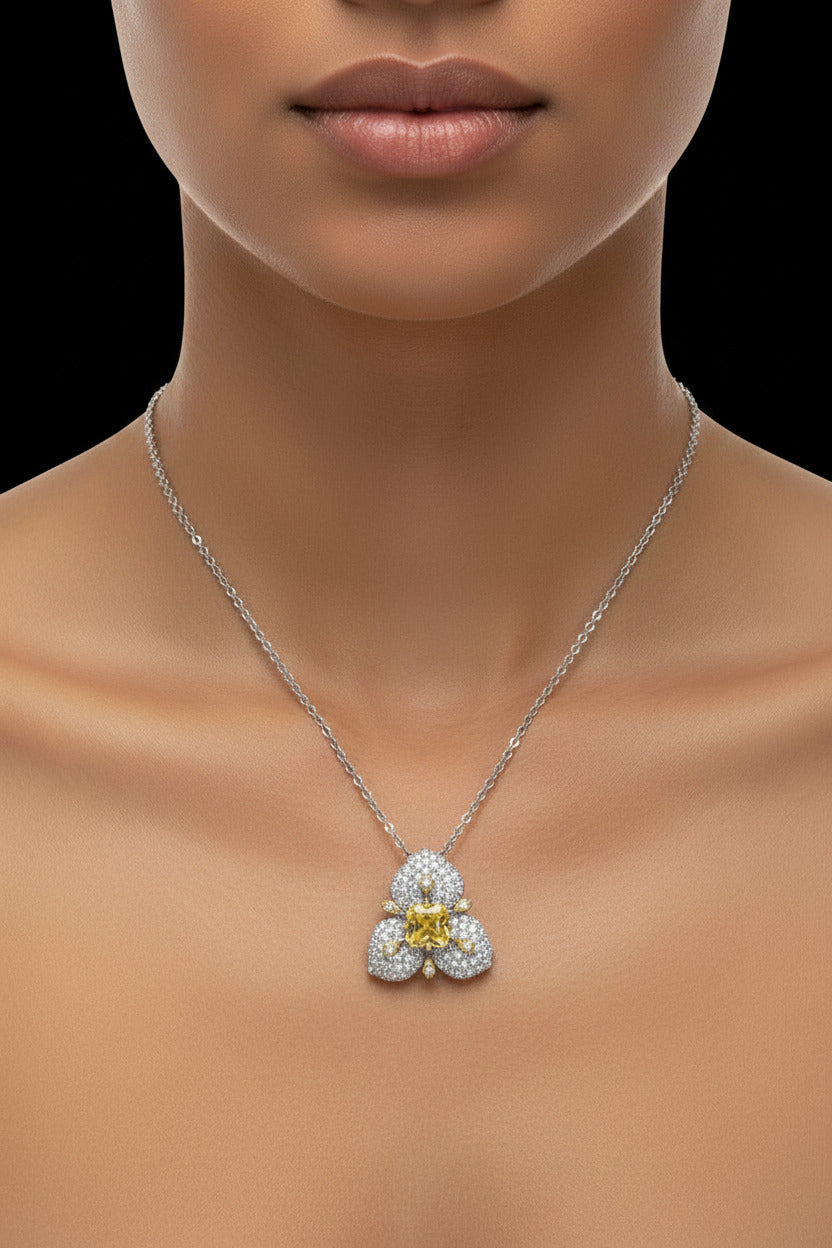 Elegant Yellow Floral Gemstone Pendant Necklace – Gifts For Birthdays, Anniversary, Wedding, Prom, Christmas, Engagement