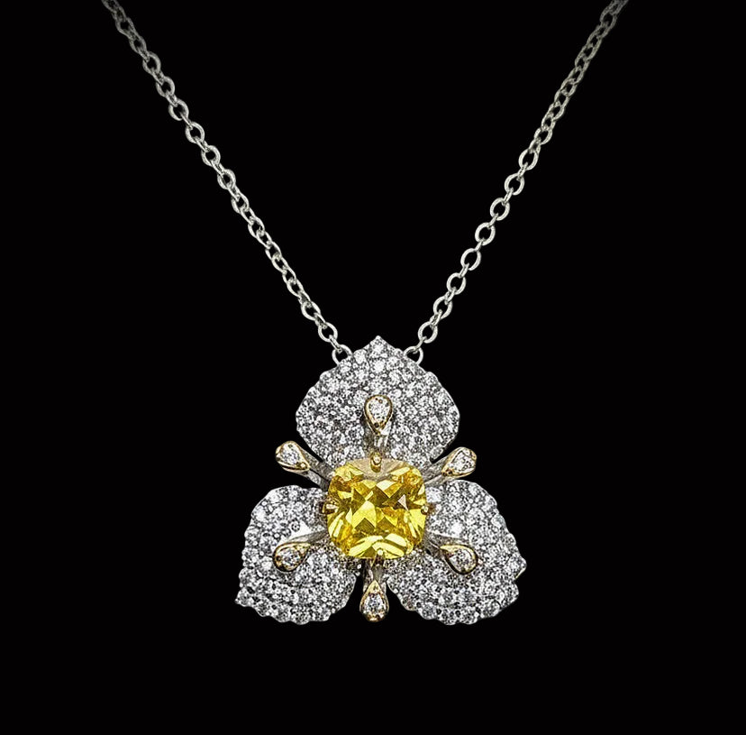 Elegant Yellow Floral Gemstone Pendant Necklace – Gifts For Birthdays, Anniversary, Wedding, Prom, Christmas, Engagement