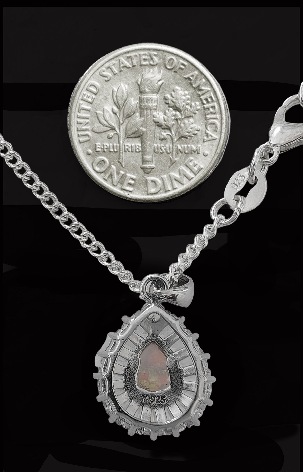 Opal Teardrop Halo Pendant Necklace – Iridescent Opal-Style Lab-Created Gemstone Necklace | Elegant Silver-Tone Jewelry for Women