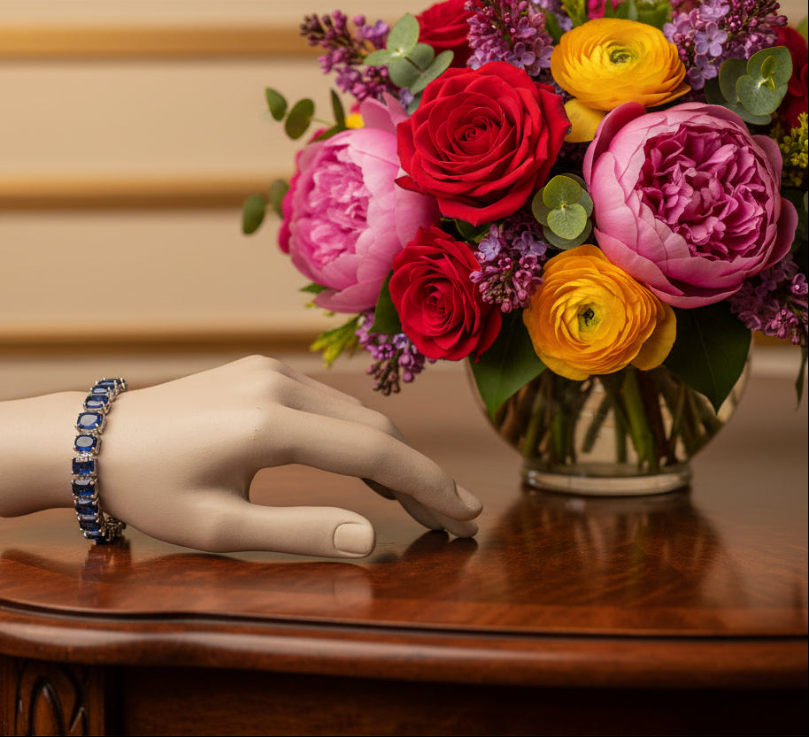 Custom Handcrafted Lab-Created Sapphire Blue - Gemstone Bracelet - Hypoallergenic Bracelet – Gifts For Birthdays, Anniversary, Wedding, Prom, Christmas, Engagement