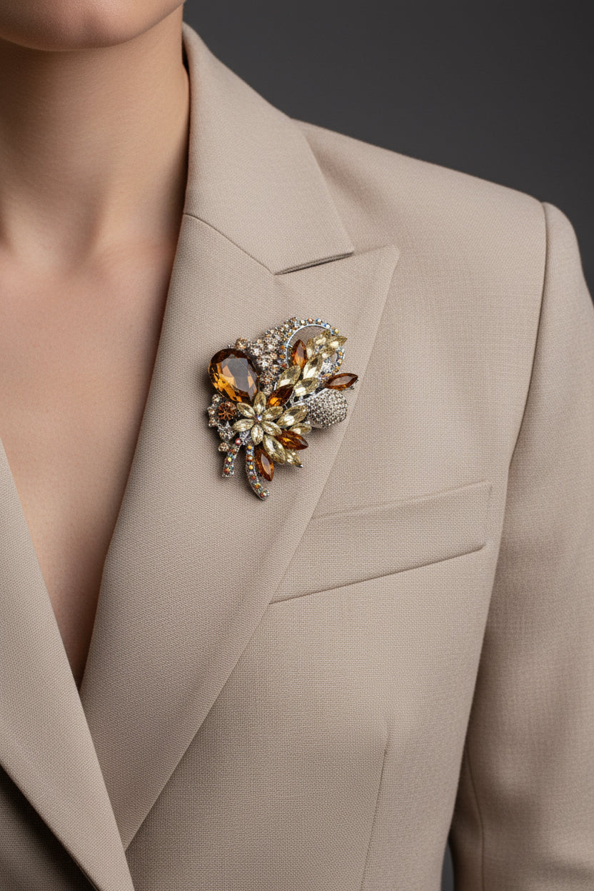 Golden Bloom Statement Brooch– Gifts For Birthdays, Anniversary, Wedding, Prom, Christmas, Engagement