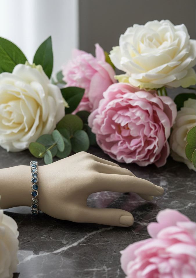 Custom Handcrafted Lab-Created Blue Aurora - Gemstone Tennis Bracelet - Hypoallergenic Bracelet – Gifts For Birthdays, Anniversary, Wedding, Prom, Christmas, Engagement