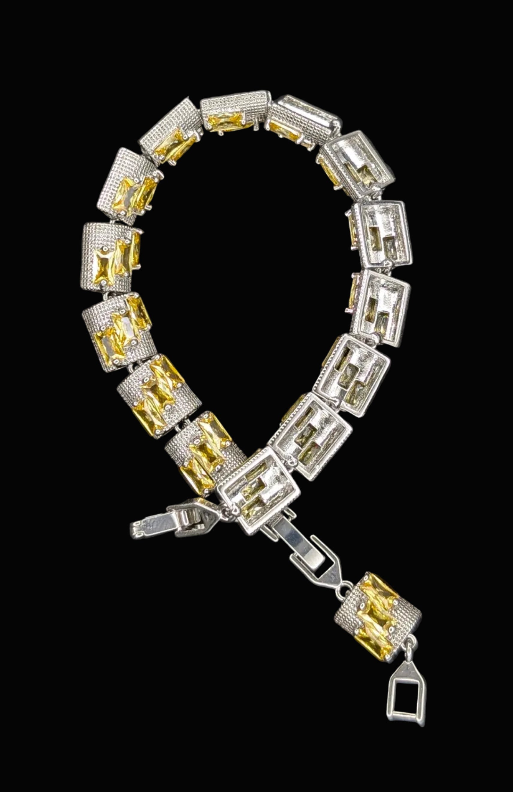 Custom Handcrafted Lab-Created Yellow Citrine Baguette - Gemstone Bracelet - Hypoallergenic Bracelet – Gifts For Birthdays, Anniversary, Wedding, Prom, Christmas, Engagement