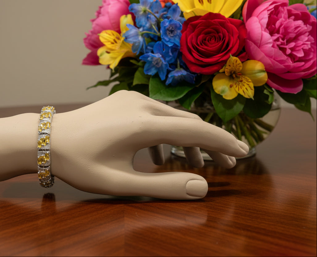 Custom Handcrafted Lab-Created Yellow Citrine Baguette - Gemstone Bracelet - Hypoallergenic Bracelet – Gifts For Birthdays, Anniversary, Wedding, Prom, Christmas, Engagement