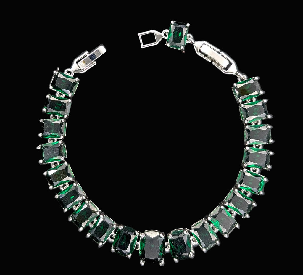 Custom Handcrafted Lab-Created Emerald Green Emerald-Cut - Gemstone Bracelet - Hypoallergenic Bracelet – Gifts For Birthdays, Anniversary, Wedding, Prom, Christmas, Engagement