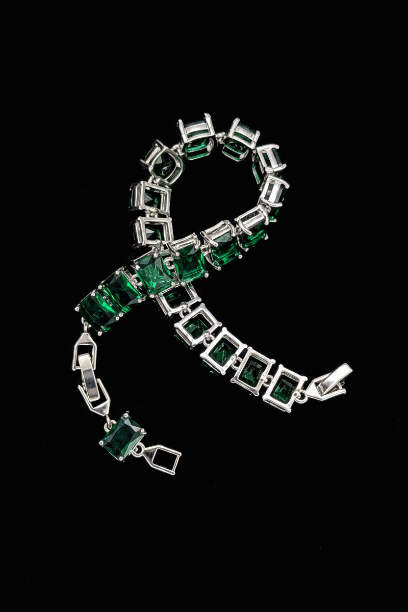 Custom Handcrafted Lab-Created Emerald Green Emerald-Cut - Gemstone Bracelet - Hypoallergenic Bracelet – Gifts For Birthdays, Anniversary, Wedding, Prom, Christmas, Engagement