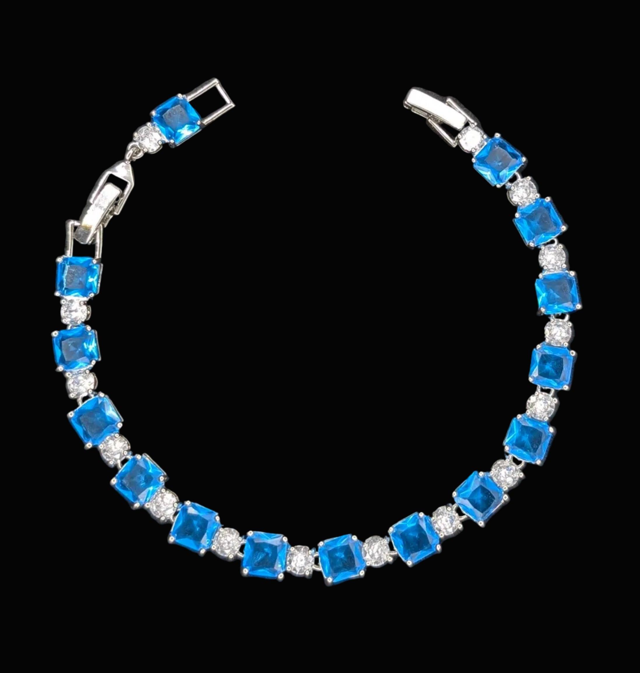 Custom Handcrafted Lab-Created Baby Blue Sapphire - Gemstone Bracelet - Hypoallergenic Bracelet – Gifts For Birthdays, Anniversary, Wedding, Prom, Christmas, Engagement