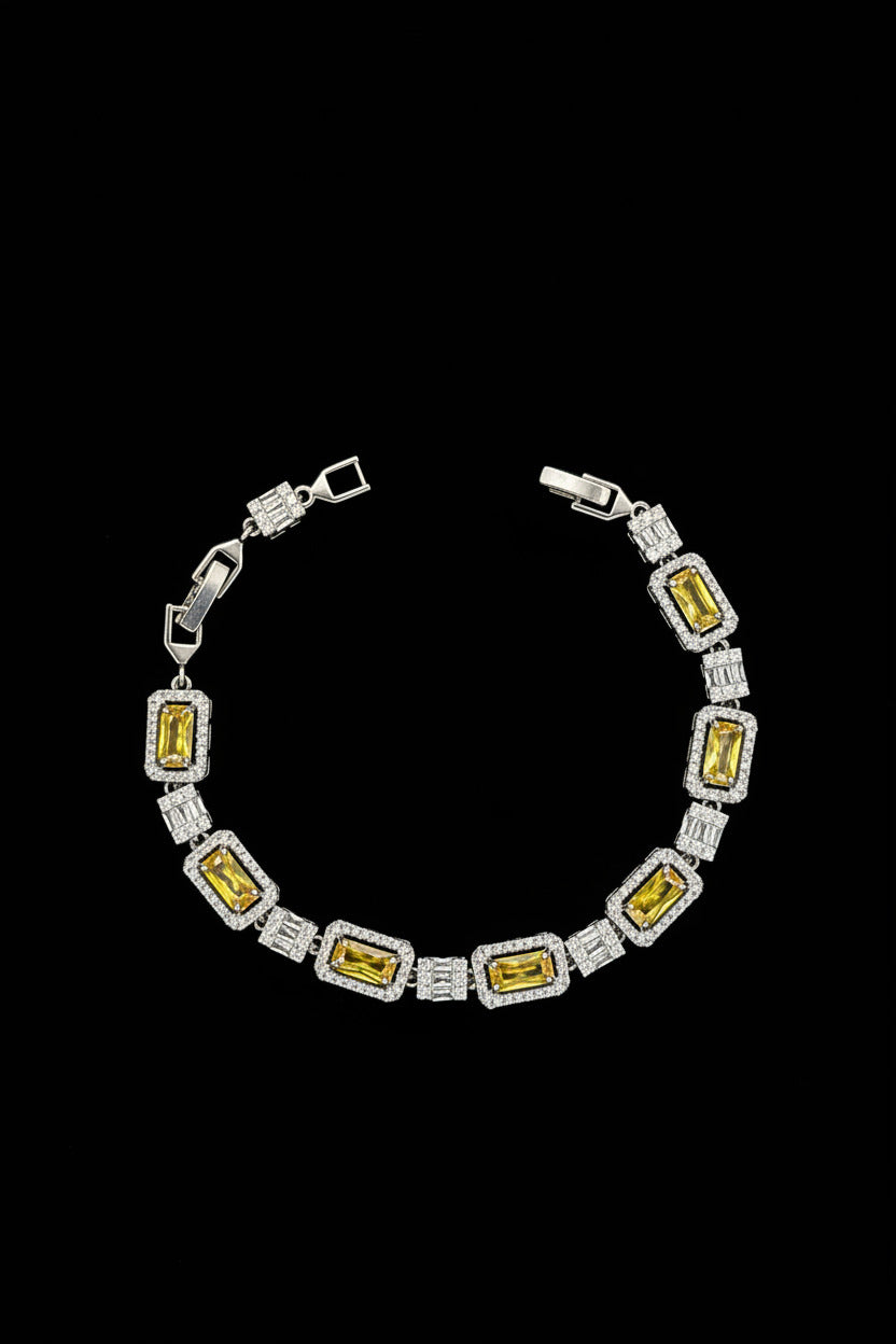 Custom Handcrafted Lab-Created Yellow Citrine Baguette - Gemstone Bracelet - Hypoallergenic Bracelet