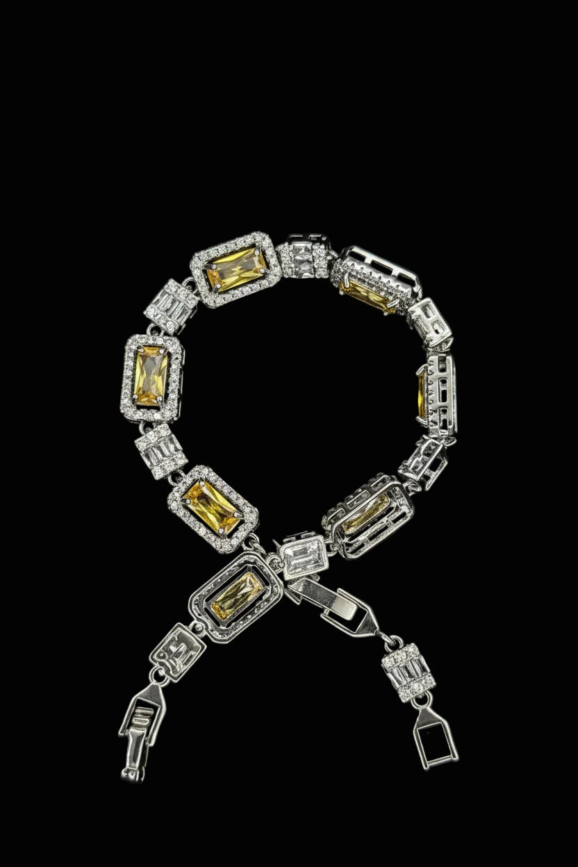 Custom Handcrafted Lab-Created Yellow Citrine Baguette - Gemstone Bracelet - Hypoallergenic Bracelet