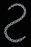 Custom Handcrafted Lab-Created Royal Sapphire Blue Emerald-Cut - Gemstone Bracelet - Hypoallergenic Bracelet