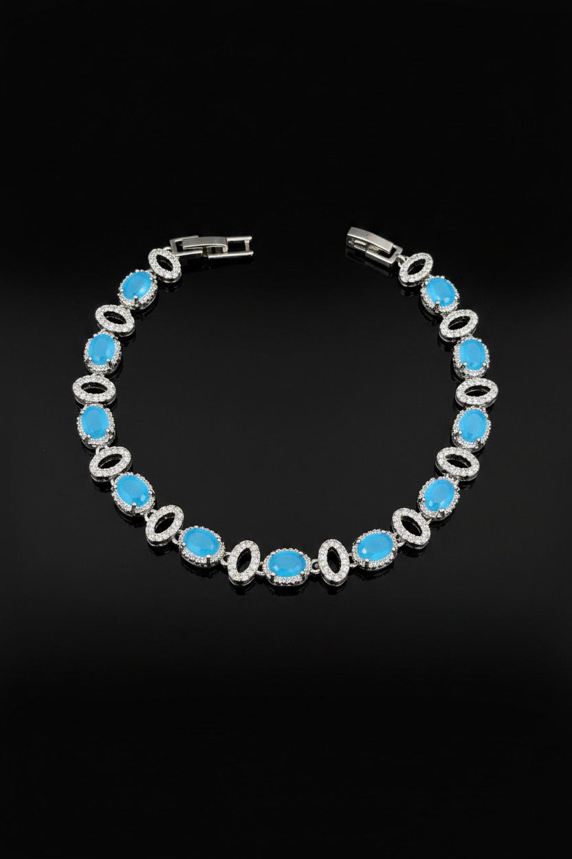 Custom Handcrafted Lab-Created Turquoise Blue Oval - Gemstone Bracelet - Hypoallergenic Bracelet