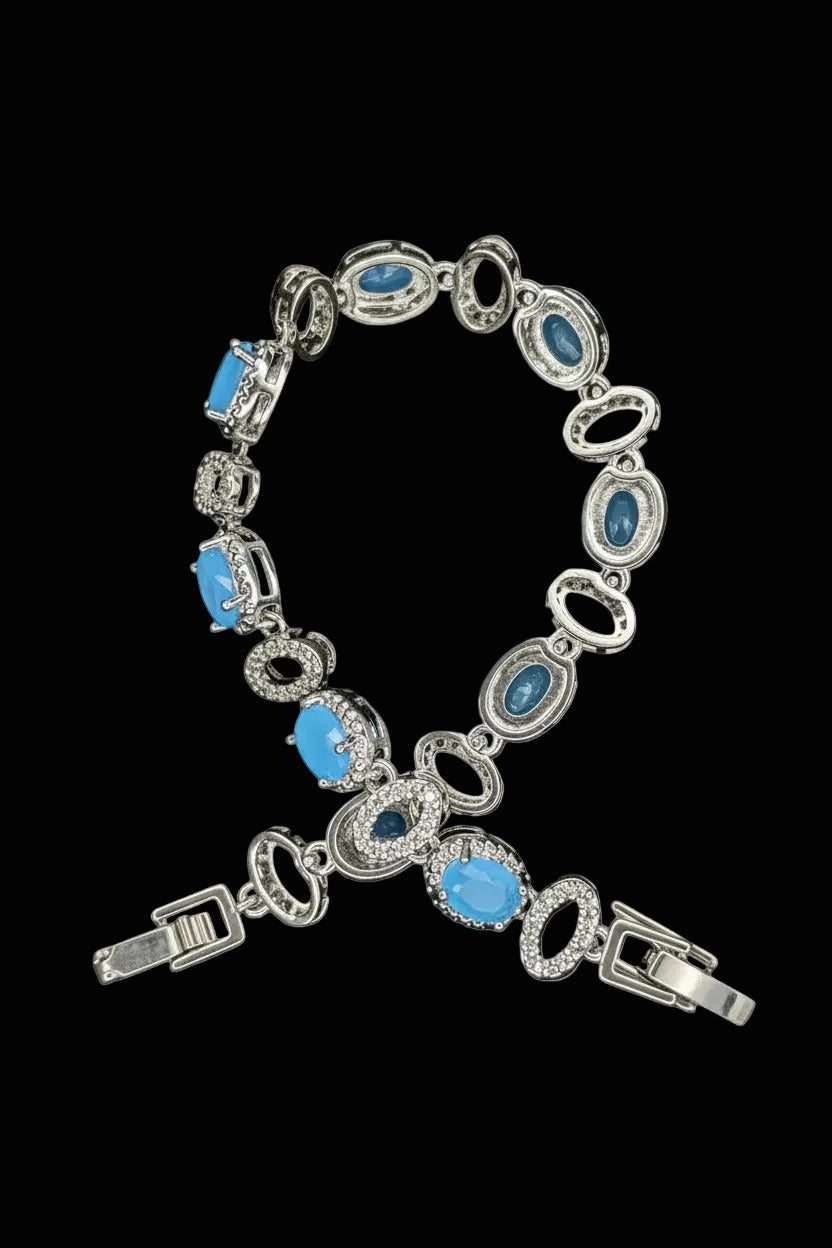 Custom Handcrafted Lab-Created Turquoise Blue Oval - Gemstone Bracelet - Hypoallergenic Bracelet