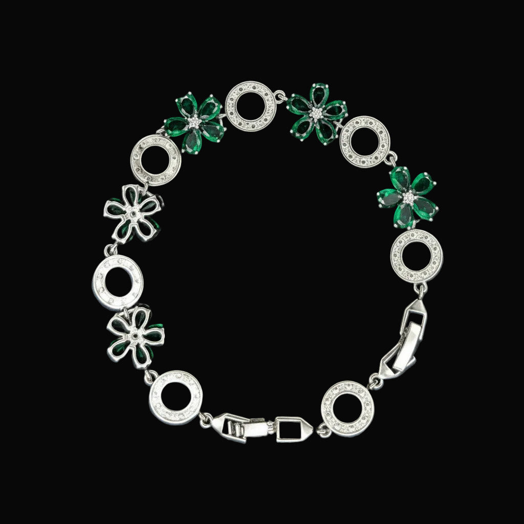 Custom Handcrafted Lab-Created Emerald Green Floral - Gemstone Bracelet - Hypoallergenic Bracelet