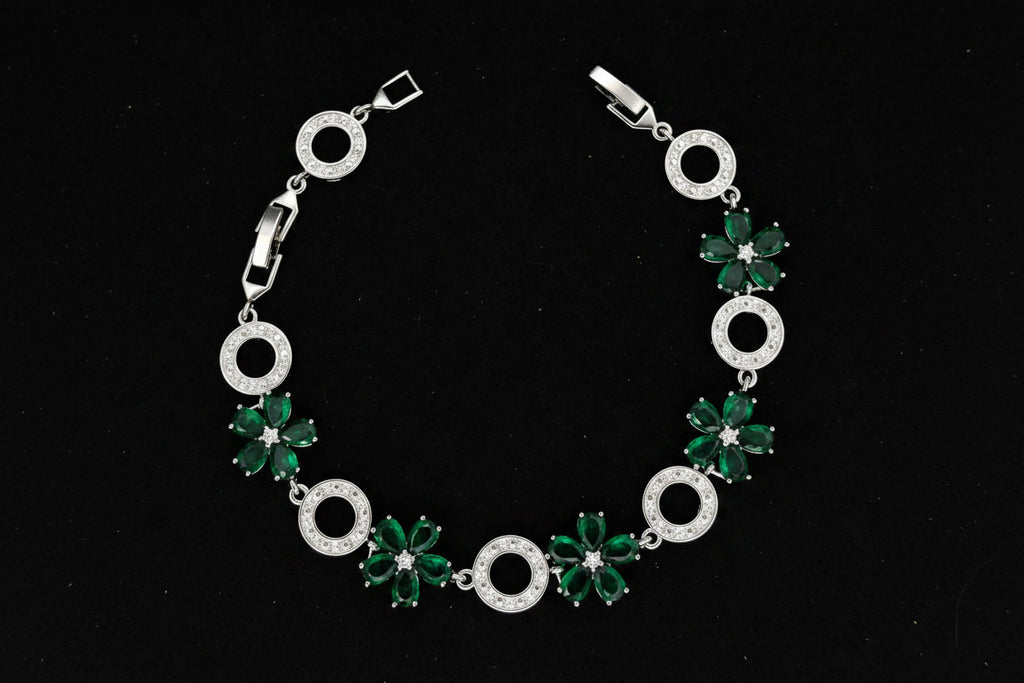 Custom Handcrafted Lab-Created Emerald Green Floral - Gemstone Bracelet - Hypoallergenic Bracelet