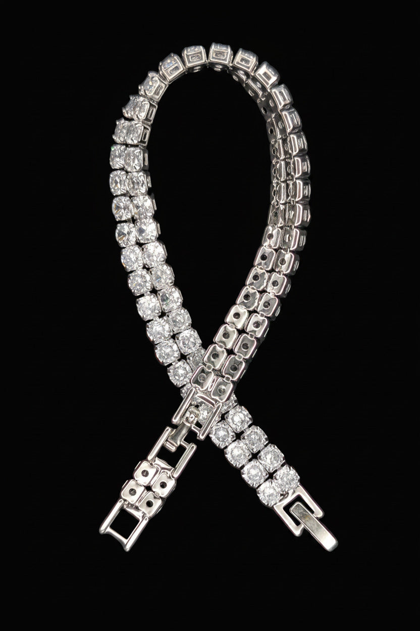 Custom Handcrafted Lab-Created Double Row Clear Tennis - Gemstone Bracelet - Hypoallergenic Bracelet
