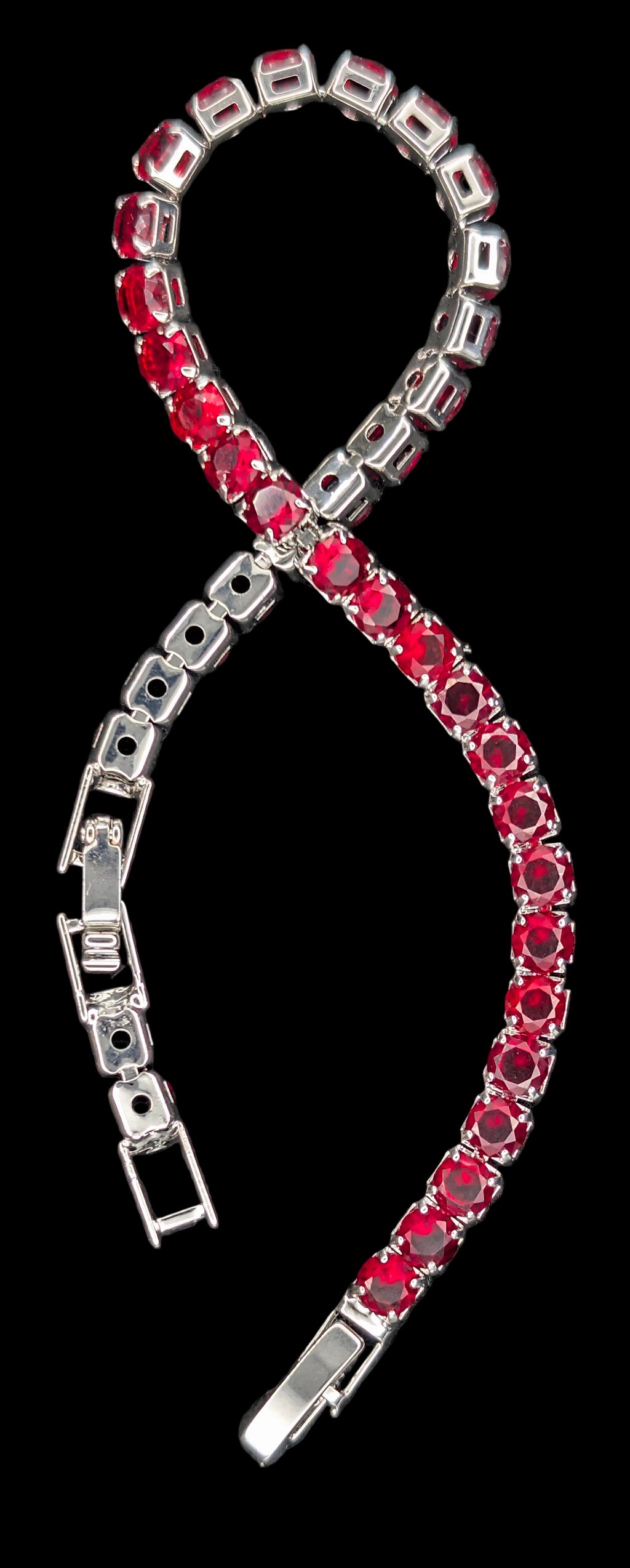 Custom Handcrafted Lab-Created Ruby Red Tennis - Gemstone Bracelet - Hypoallergenic Bracelet