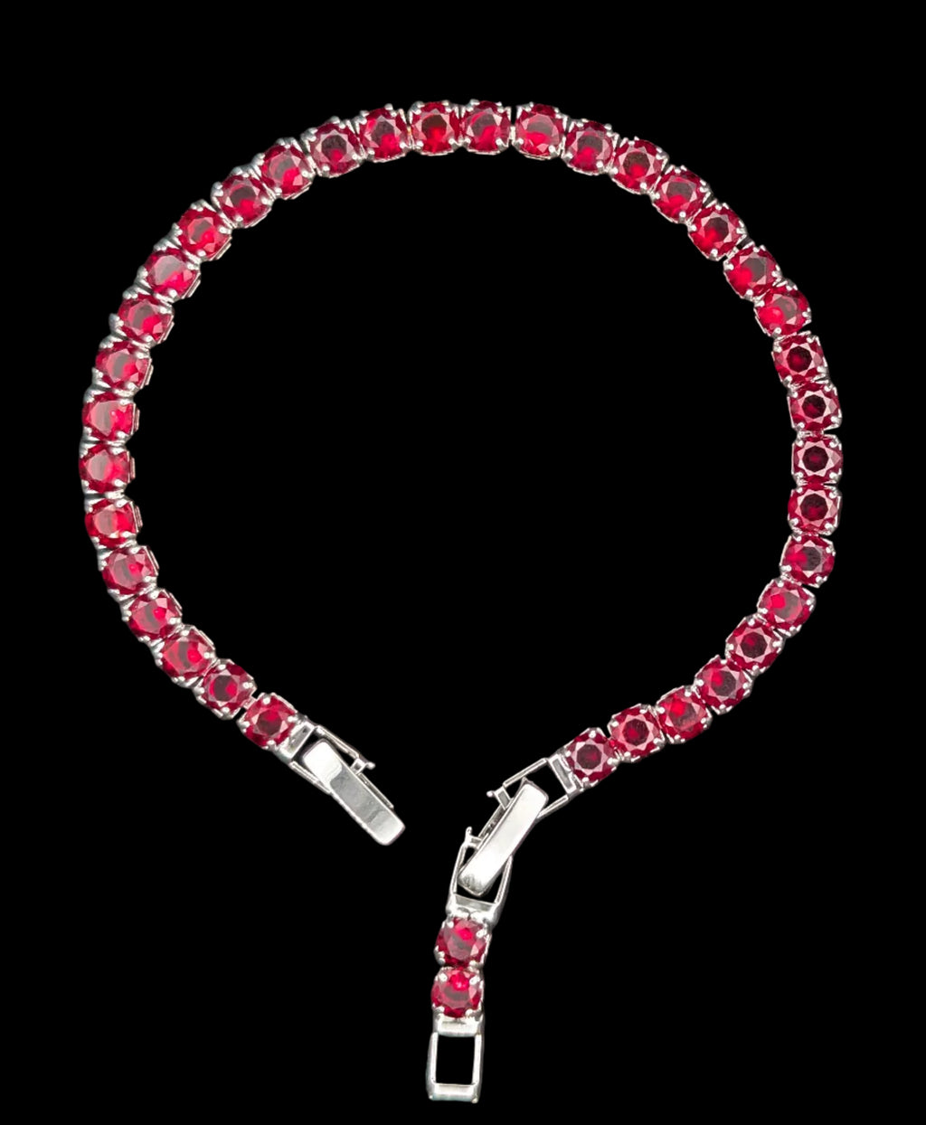 Custom Handcrafted Lab-Created Ruby Red Tennis - Gemstone Bracelet - Hypoallergenic Bracelet