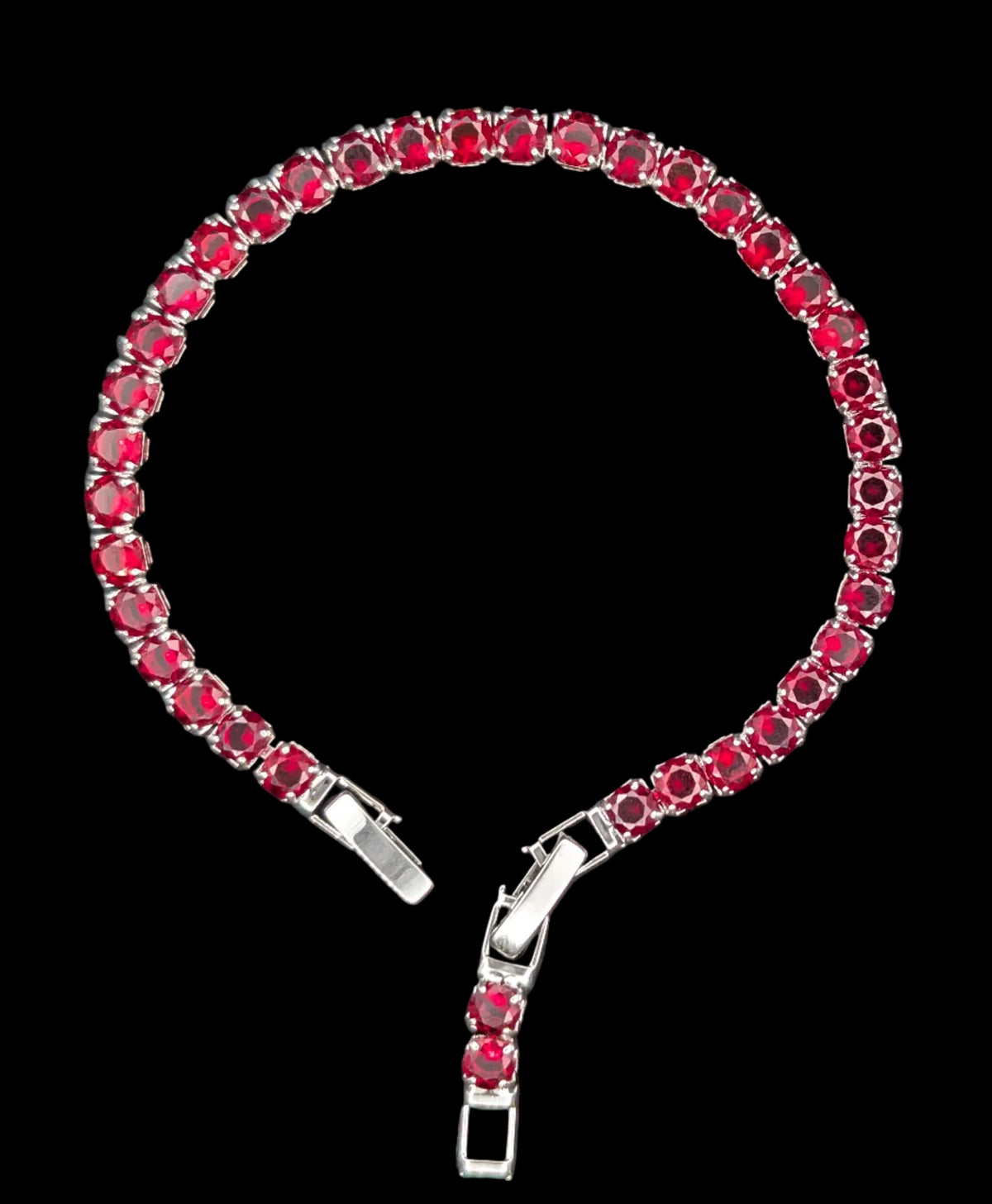Custom Handcrafted Lab-Created Ruby Red Tennis - Gemstone Bracelet - Hypoallergenic Bracelet