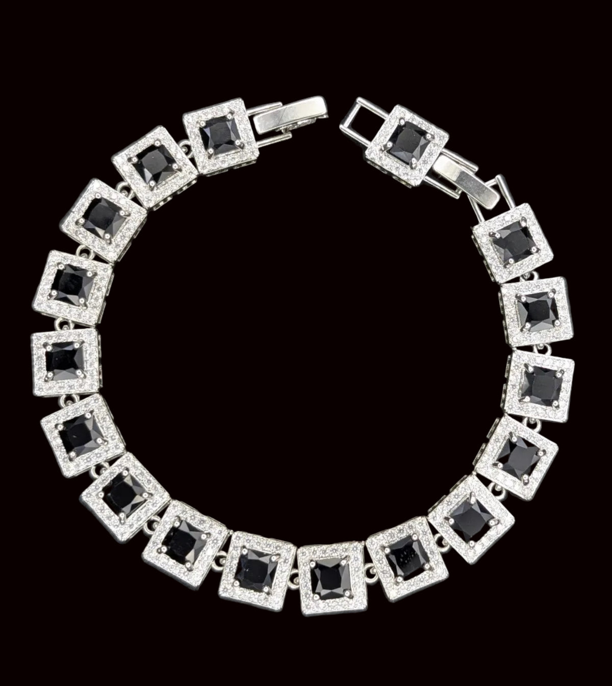 Black Princess Cut Tennis Bracelet – Luxury Black Gemstone Bracelet - Hypoallergenic - 14K White Gold Plated - Custom Handcrafted