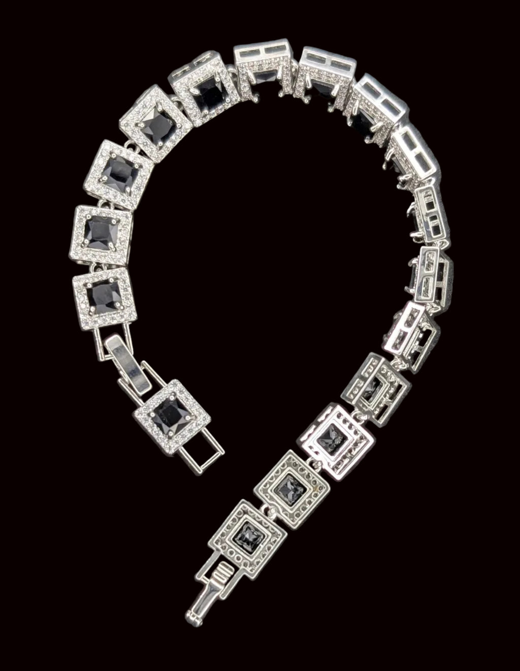 Black Princess Cut Tennis Bracelet – Luxury Black Gemstone Bracelet - Hypoallergenic - 14K White Gold Plated - Custom Handcrafted