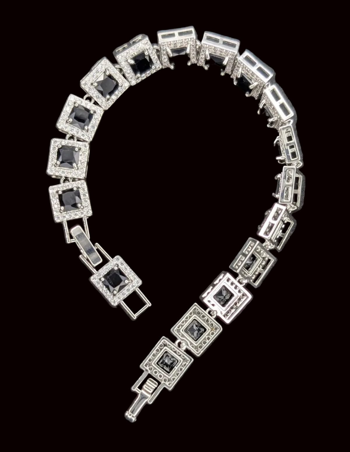 Black Princess Cut Tennis Bracelet – Luxury Black Gemstone Bracelet - Hypoallergenic - 14K White Gold Plated - Custom Handcrafted