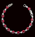 Ruby Red Heart Tennis Bracelet – Romantic Red Lab-Created Gemstone & Clear Stone Bracelet - Hypoallergenic Bracelet - Custom Handcrafted