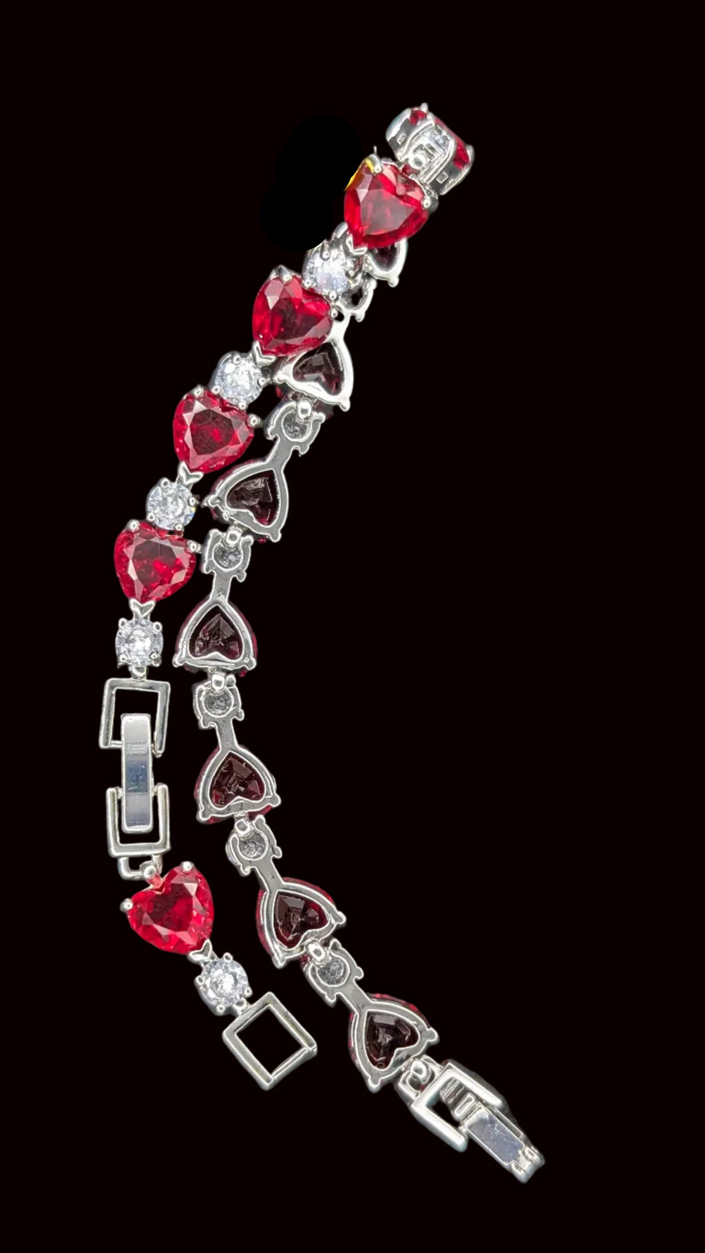 Ruby Red Heart Tennis Bracelet – Romantic Red Lab-Created Gemstone & Clear Stone Bracelet - Hypoallergenic Bracelet - Custom Handcrafted