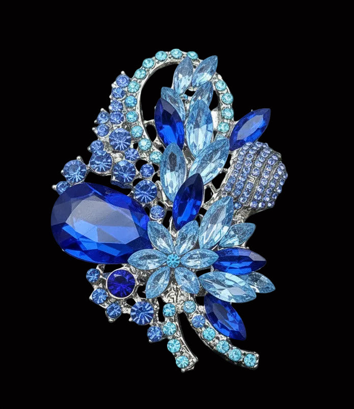 Elegant Blue Sapphire Bloom Statement Brooch