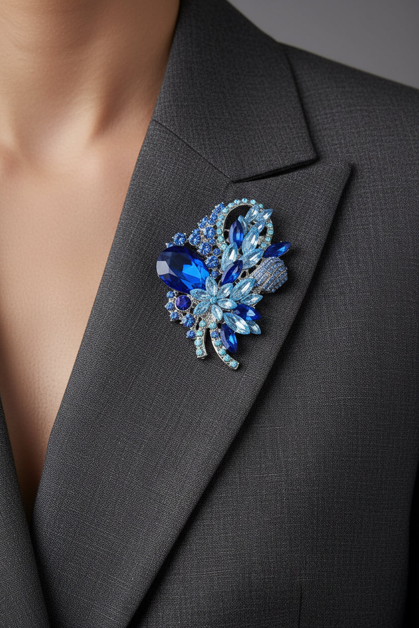 Blue Sapphire Bloom Statement Brooch– Gifts For Birthdays, Anniversary, Wedding, Prom, Christmas, Engagement