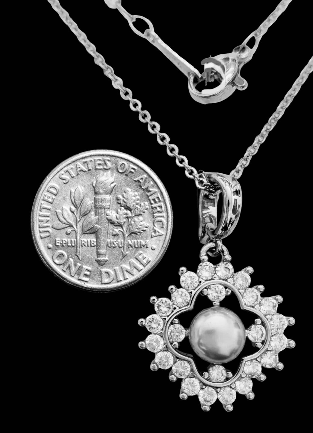 Natural Pearl & Gemstone Starburst Pendant Necklace – Elegant Silver-Tone Natural Pearl Necklace for Women